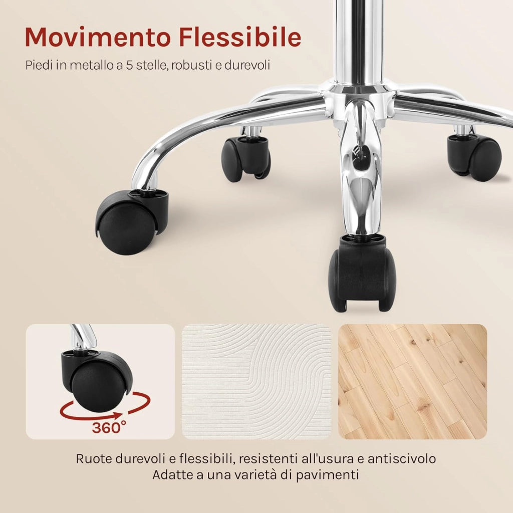 Sedie Ufficio Sedia da Scrivania Sgabelli con Schienale PU Cromato Girevole Moderno, per Ufficio, Salone, Massaggio, Toeletta Trucco, Crema