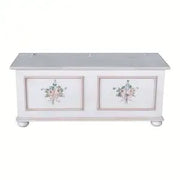 Cassapanca in legno Shabby chic mod cipolla bianco anticato decorato filo rosa