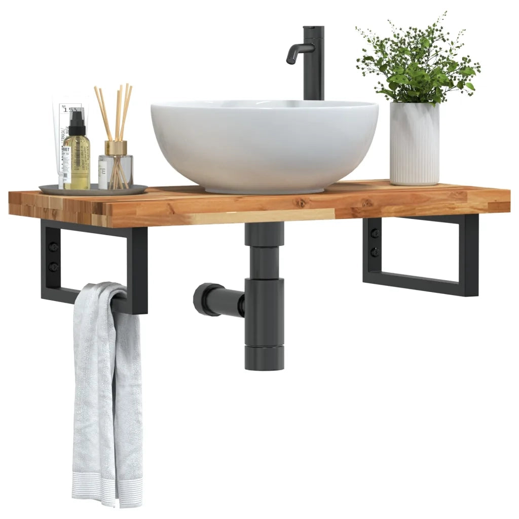Ripiano a Parete per Lavabo-Mensole a Muro in Acciaio e Massello di Acacia 307622