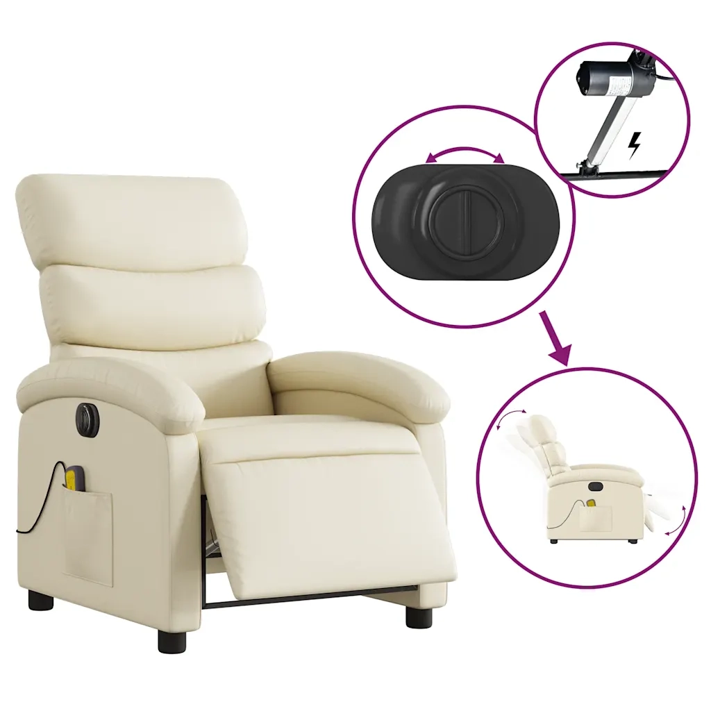 Poltrona Massaggiante | Sedia Relax Elettrica Reclinabile Crema Similpelle