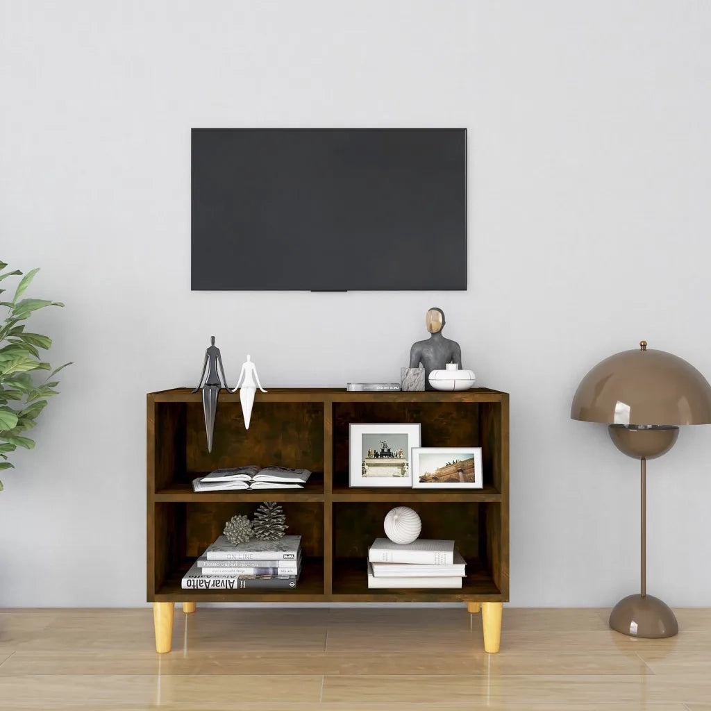 Mobile TV | Armadietto TV | Mobile Porta TV con Gambe in Legno Massello Rovere Fumo 69,5x30x50 cm