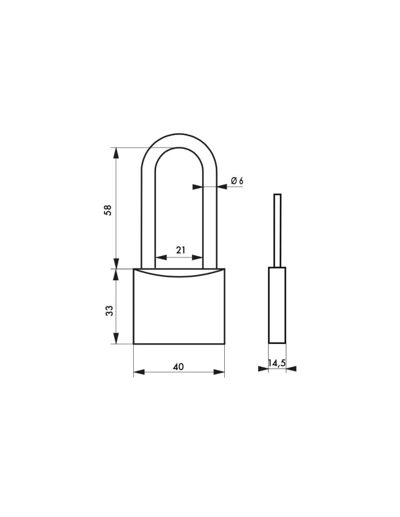 Lucchetto TYPE 1+ 40 mm con arco semialto da 58 mm, 2 chiavi – THIRARD