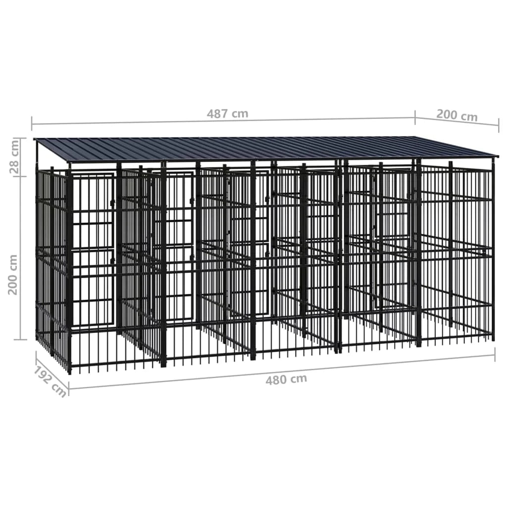 Cuccia/gabbia/recinto per animali domestici da esterno con tetto per cani acciaio 9,22 m² nero 02_0041772