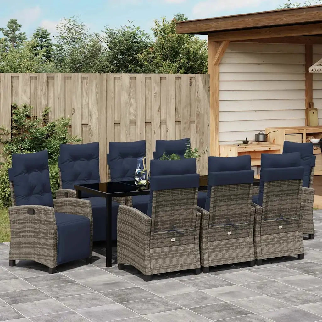 Set da Pranzo per Giardino con cuscino 9 pcs Grigio polyrattan
