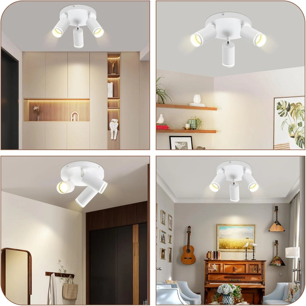 ZMH Faretto da soffitto Bianco 3 Luci Rotondo GU10 Orientabile da Interno in Metallo per Corridoio Senza Lampadine