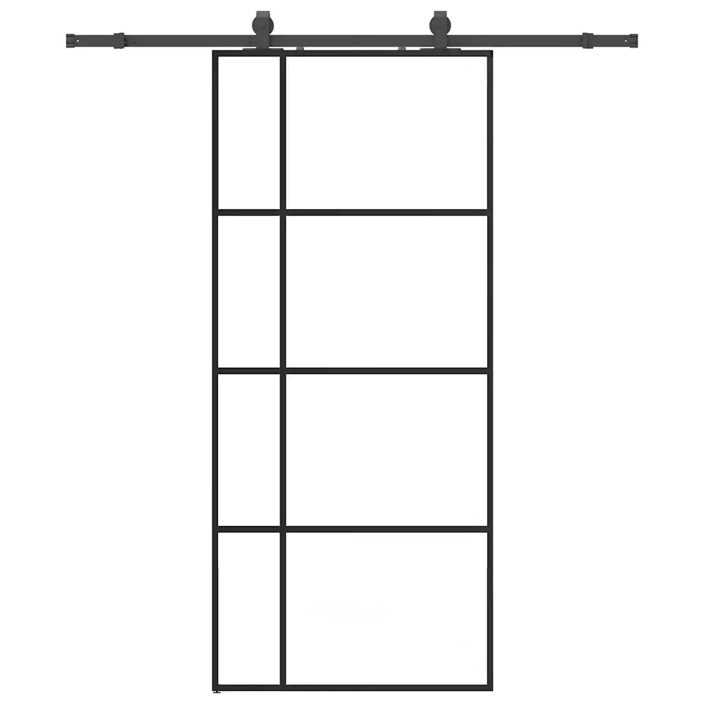 Porta Scorrevole con Ferramenta Nera 90x205 cm in Vetro ESG