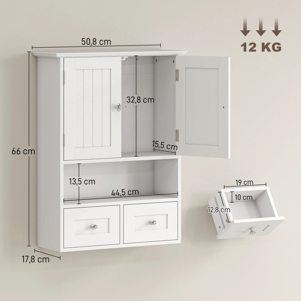 Armadietto da bagno sospeso con ante e cassetti ¨C Zephmum ¨C Bianco 50.8x17.8x66 cm