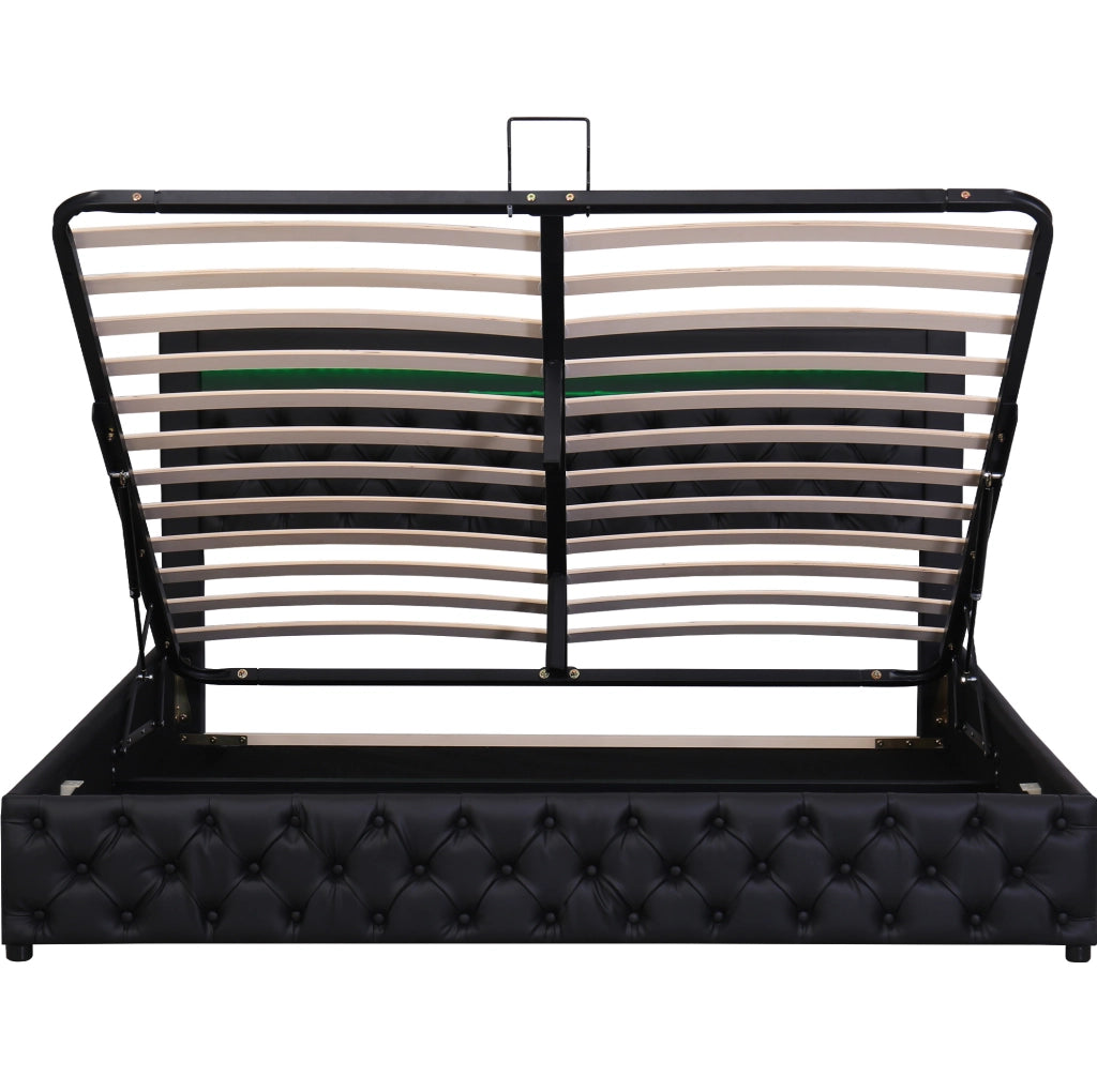Letto imbottito 180x200 cm con rete, contenitore e luci LED
