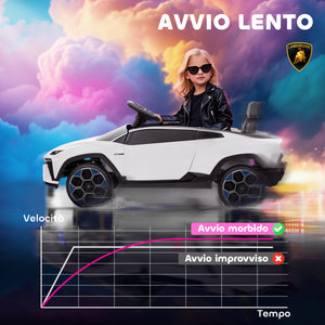 Macchina Elettrica per Bambini 101.5x49x43 cm Licenza Lamborghini 12V con Luci LED Clacson e Telecomando Bianca