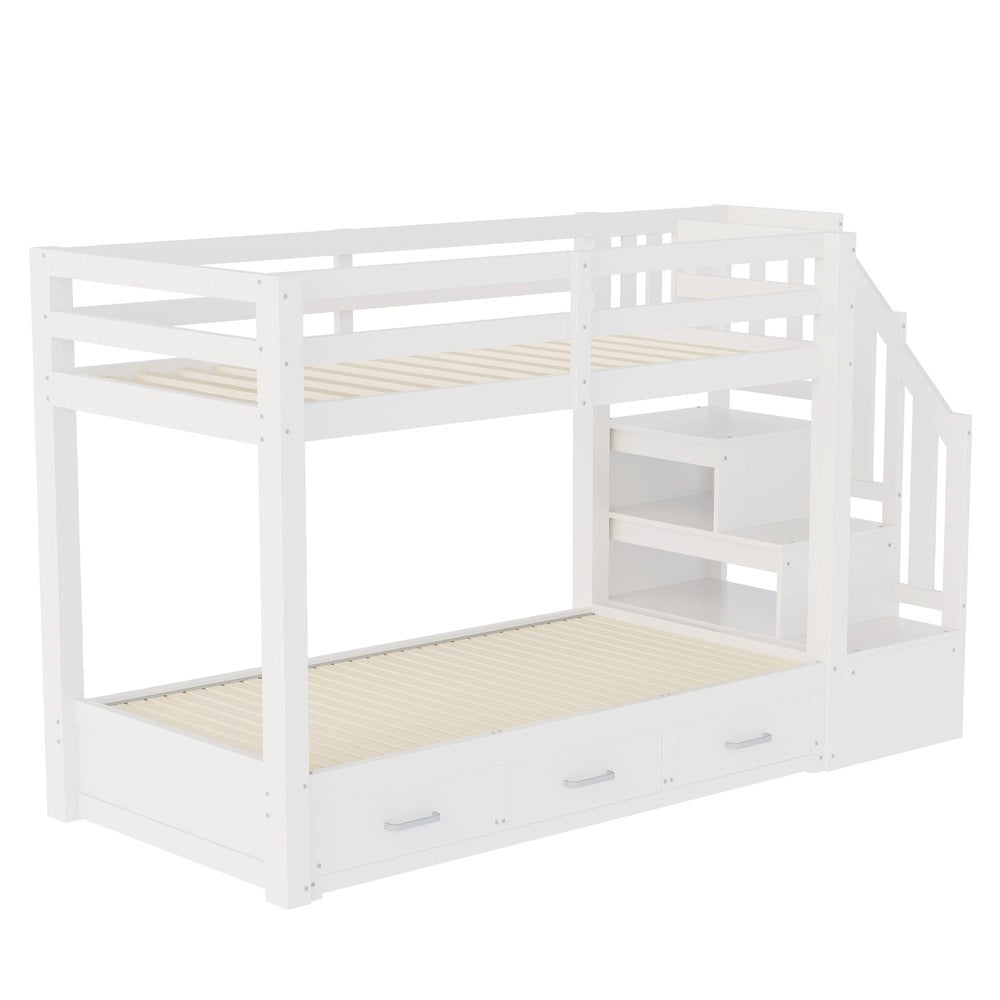 Letto a Castello con Estraibile e Cassetti ¨C MINIMAL ¨C Legno Bianco 90x200