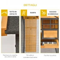 Gabbia per Conigli con Casetta, Rampa e Area Aperta, Conigliera in Legno e Metallo Giallo Chiaro, 122x63x92cm