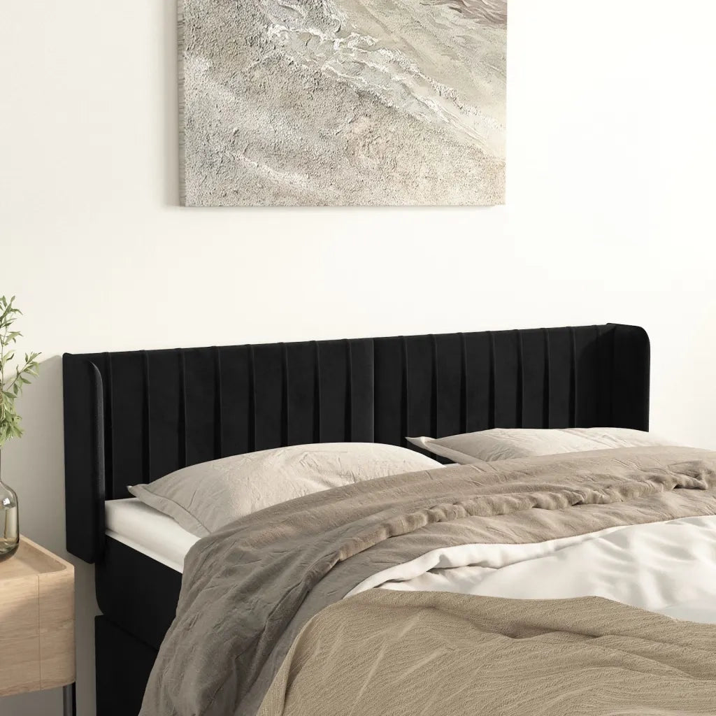 Testiera | Testata ad Orecchio Nera 147x16x78/88 cm in Velluto