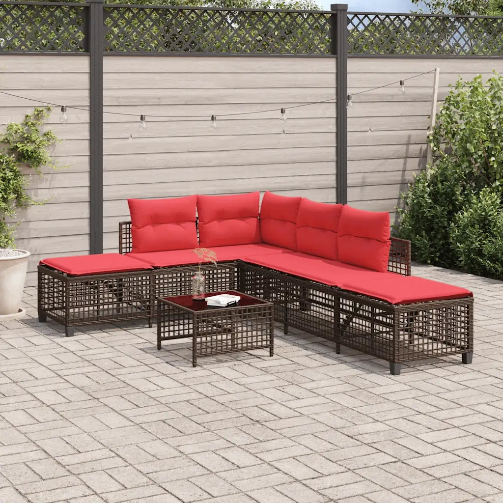Set divano angolare da giardino a 3 pz con Cuscini in Polyrattan Marrone 365451