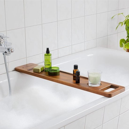 Tavolo in Legno per il Bagno - Placca in Legno per il Contorno del Bagno - Per Libretto per Tablet, Candelabri o Olio di Massaggio
