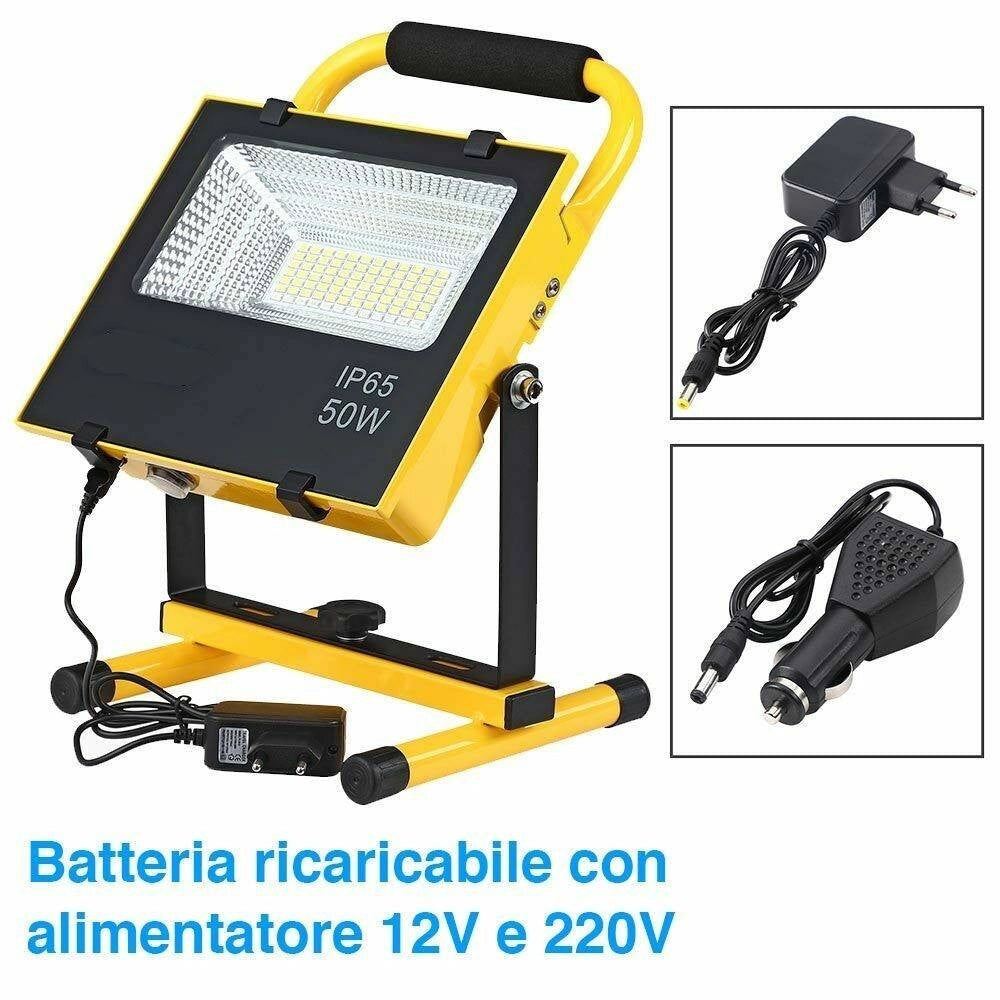 Trade Shop - Lampada Faro Led Lavoro Portatile Torcia 50w Batteria Litio Luce Emergenza 2500l -