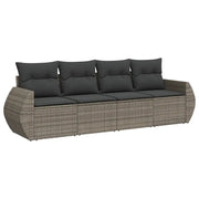 Set Divani da Giardino 4 pz | Set Salotto da Giardino con Cuscini in Polyrattan Grigio