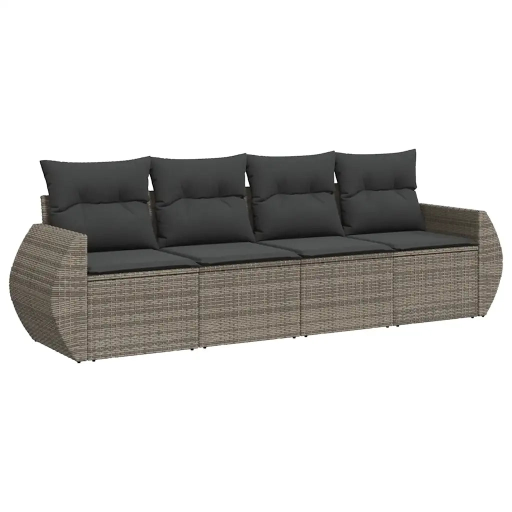 Set Divani da Giardino 4 pz | Set Salotto da Giardino con Cuscini in Polyrattan Grigio