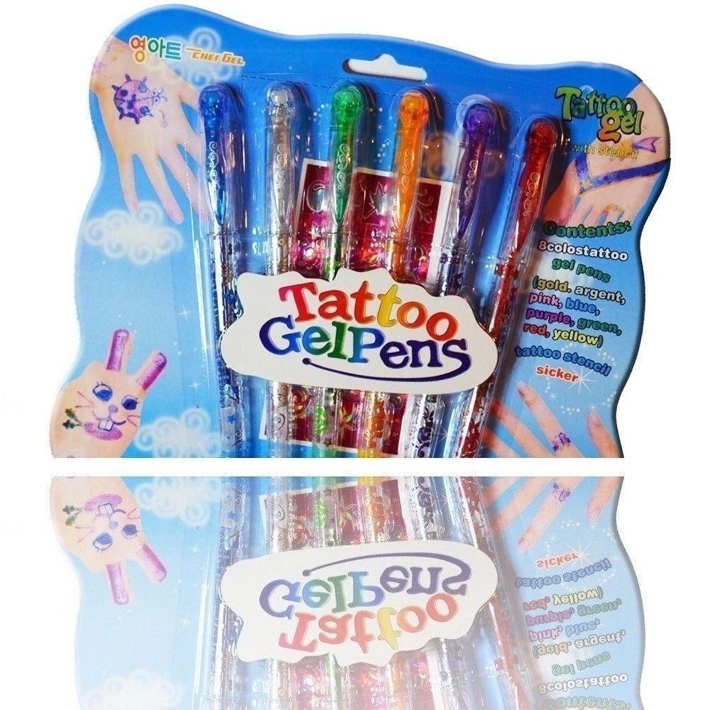 Trade Shop - 6 Penne Per Tatuaggi Tattoo Gel Temporaneo Glitter Bambini Divertimento -