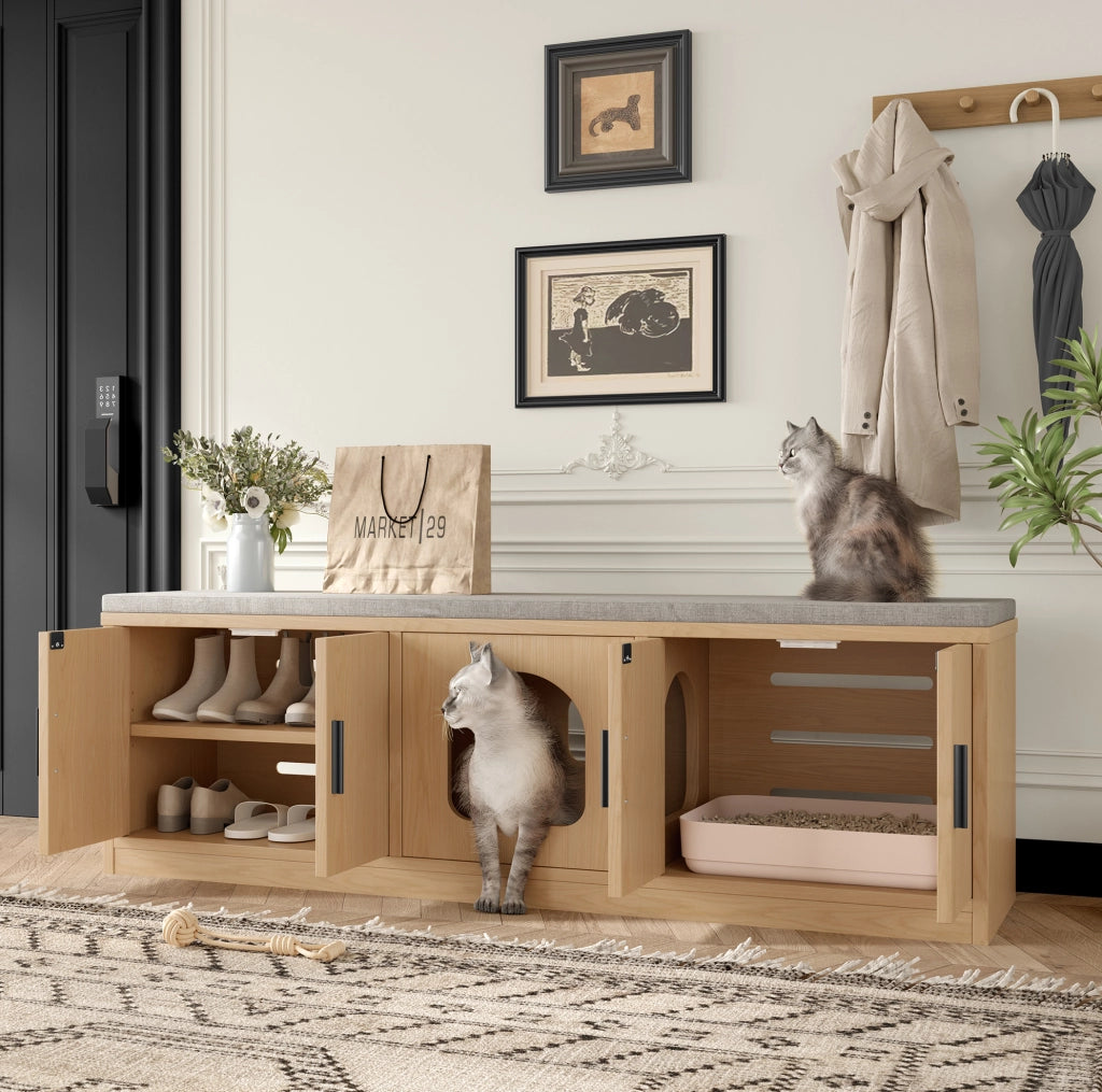 Mobile multifunzione 4 in 1 per gatti e scarpe 140x40x45;5 cm in finitura rovere