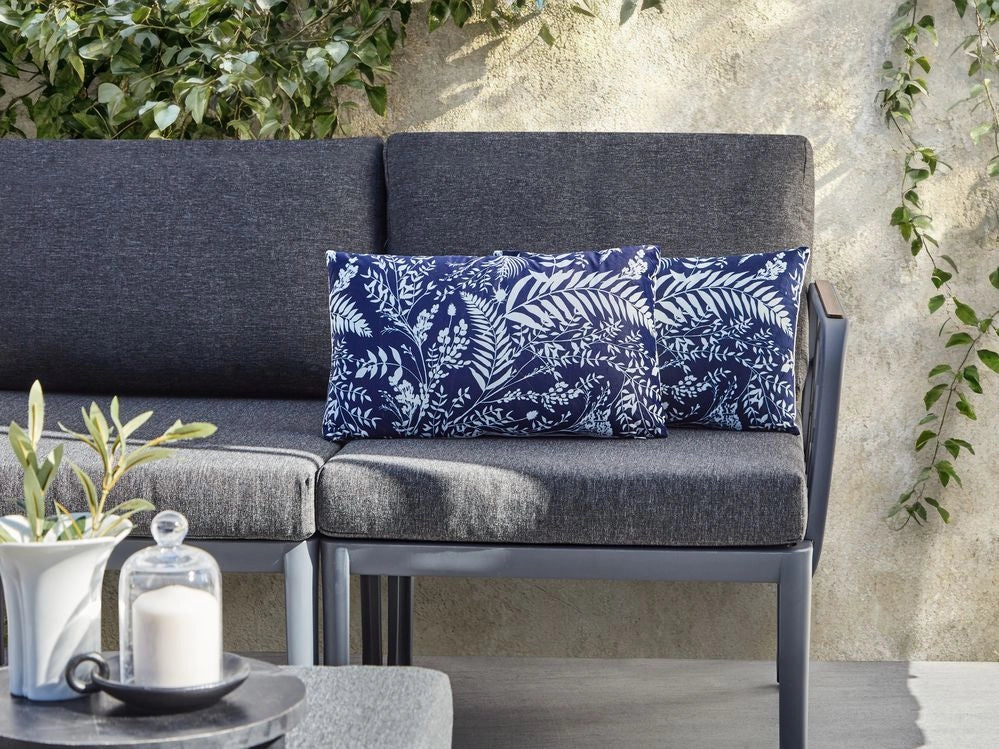 Set di 2 cuscini da esterno Accessori da giardino Motivo vegetale 30 x 50 cm Blu