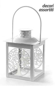 MINI LANTERNA BIANCA CON ALBERO DELLA VITA DECORI ASSORTITI 10X20H CM