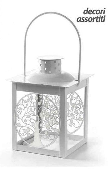 MINI LANTERNA BIANCA CON ALBERO DELLA VITA DECORI ASSORTITI 10X20H CM