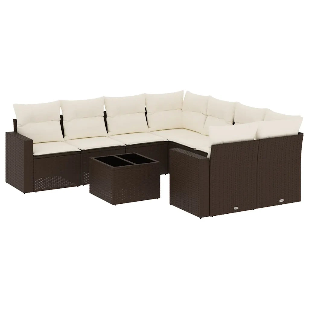 Set Divano da Giardino 9pz con Cuscini Marrone in Polyrattan 3251100