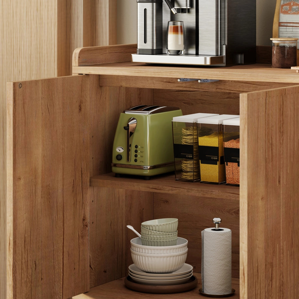 Credenza con 4 ante e ripiani regolabili 140x40x84 cm in MDF color naturale
