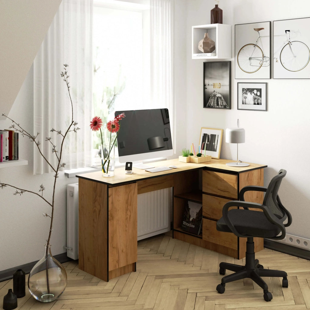 Scrivania angolare AKORD B20 Quercia Craft 155 cm 1 anta 3 cassetti 155x85x77 cm Modello a destra