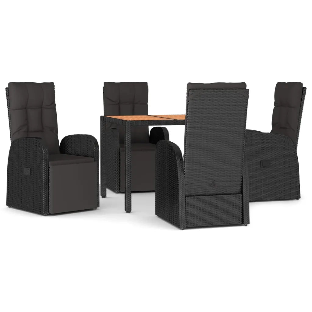 Set Pranzo Giardino 5pz Nero Polyrattan Legno Massello Acaciacod mxl 124355