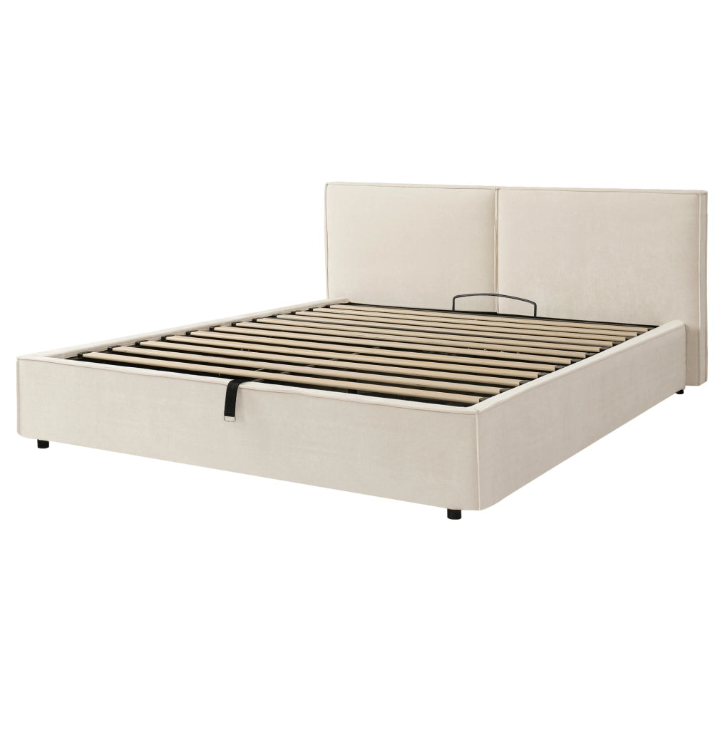 Letto matrimoniale contenitore 180x200 cm con rete e testiera imbottita in bouclé bianco