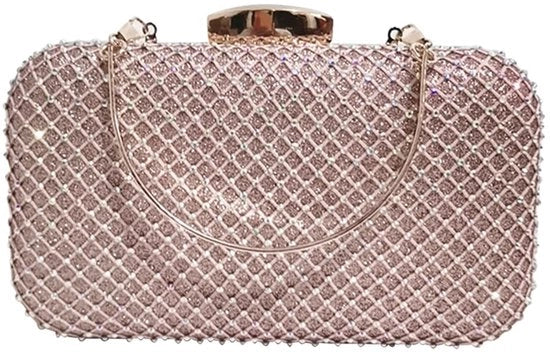 Borsa da sera con pietre strass, cinturino con diamanti, borsa lucida, borsa da sposa, borsa a tracolla con catena, piccola borsa, borsa elegante e lussuosa a tracolla, champagne