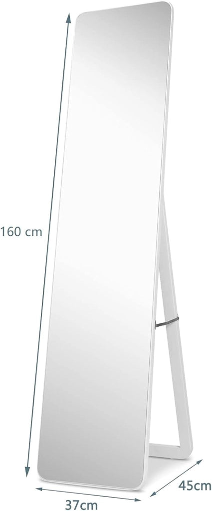 2 in 1 Specchio da Parete/da Terra con Telaio in Legno Massiccio, Ideale per Corridoio, Spogliatoio, 160 x 37 cm, Bianco