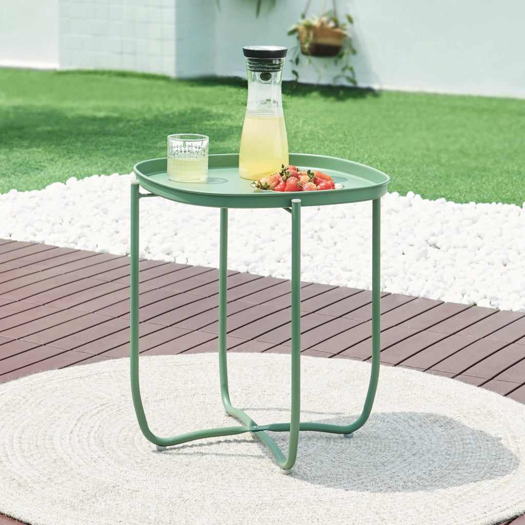 Tavolino Sandefjord con Vassoio Quadrato Rimovibile - Verde [en.casa]