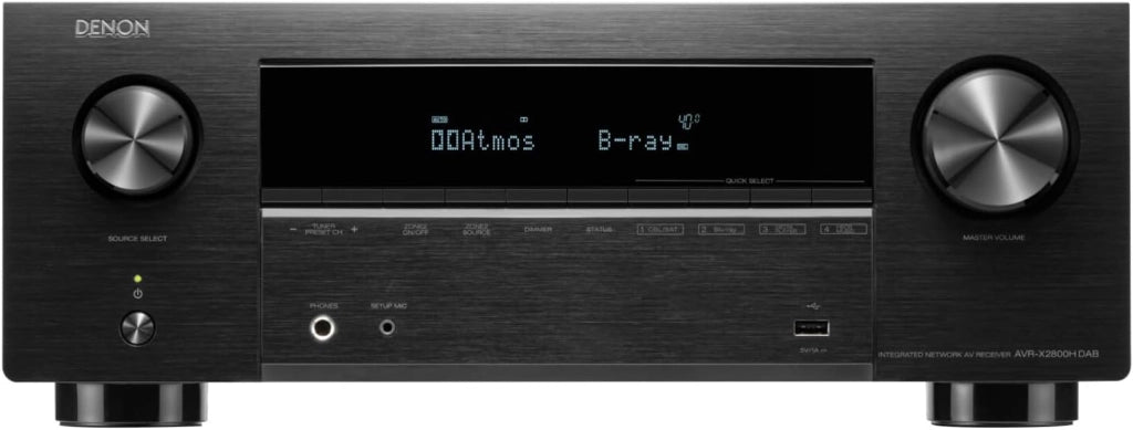 Denon AVR-X2800H ricevitore AV 7.2 canali, amplificatore HiFi con Dolby Atmos, DTS:X, 6 ingressi HDMI e 2 uscite, 8K HDMI, Bluetooth, WLAN, AirPlay 2, HEOS Mulitroom, compatibile con Alexa, nero