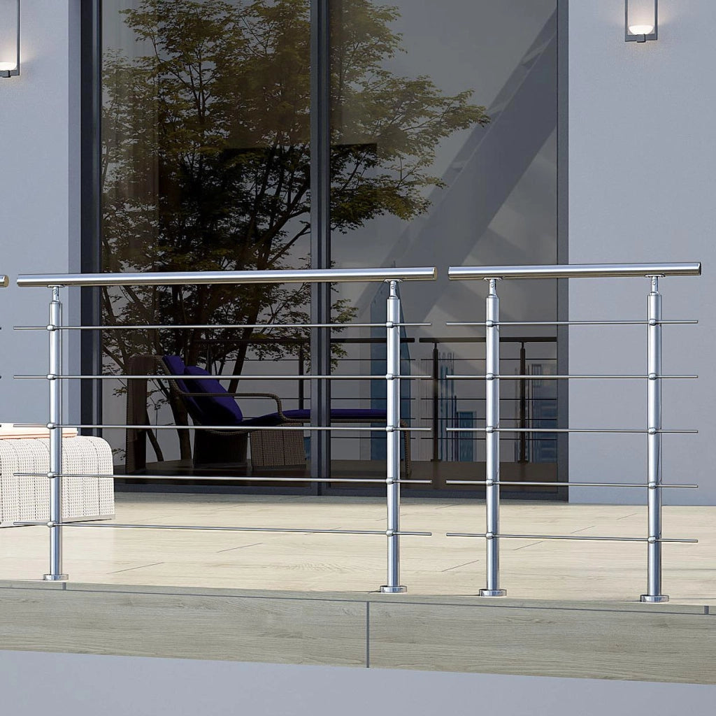 Balaustra Corrimano Ringhiera in acciaio inox 304 spazzolato 120x106cm per interni ed esterni 5 barre trasversali