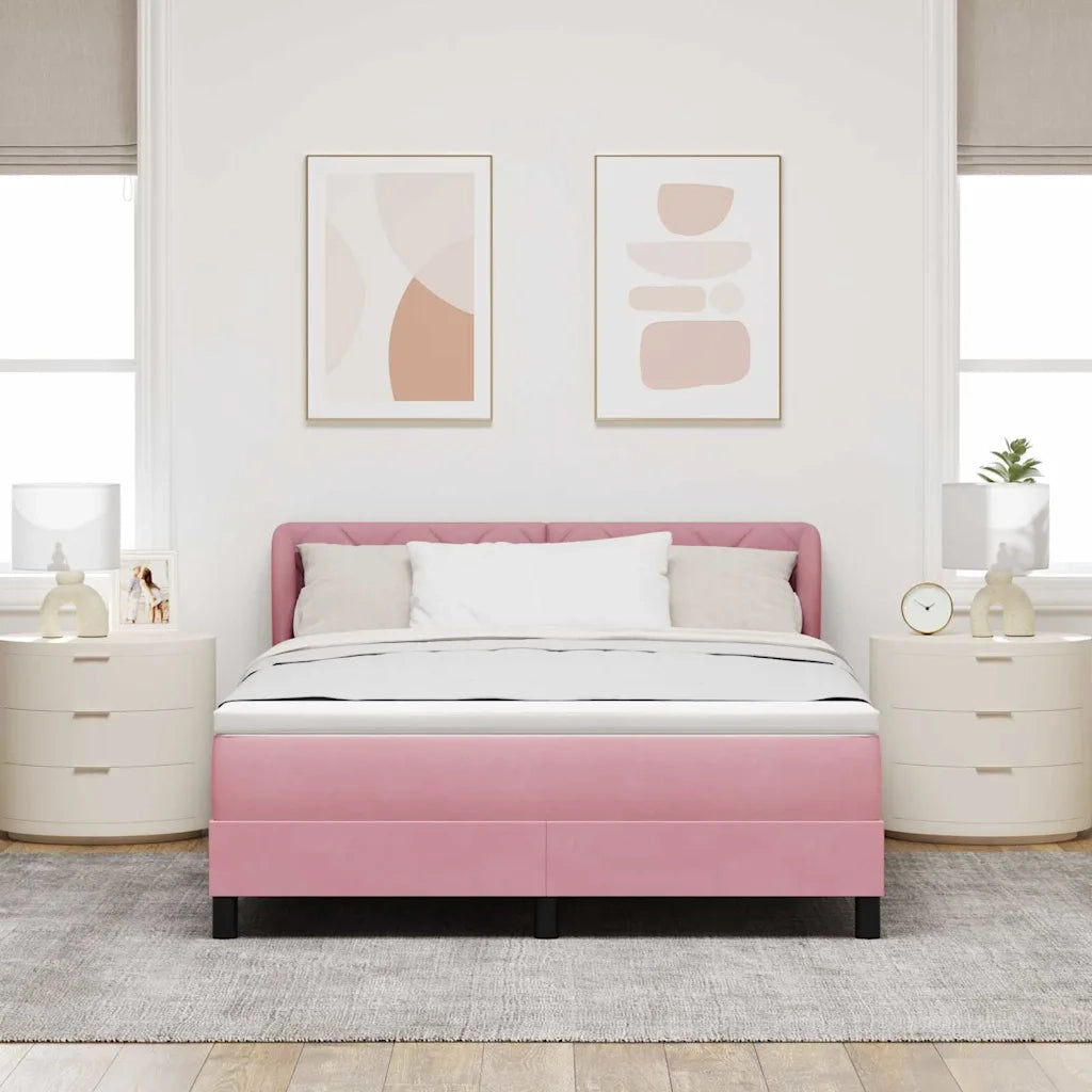 Letto a molle con testiera Rosa 140 x 190 cm Velluto 3340441