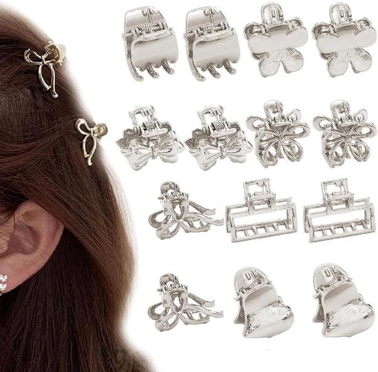 Set di 14 Klemme Capelli in Argento per Capelli Fini/Medio Densità - Klemme Capelli per Donne e Ragazze - Capelli Corti Antiscivolo - Accessori per Capelli