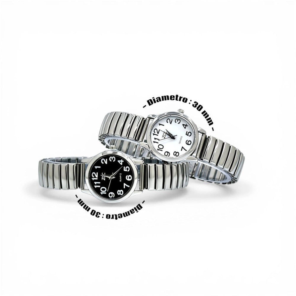 Trade Shop - Orologio Da Polso 30 Mm Acciaio Elegante Quadrante Nero Cinturino Elastico Moderno -
