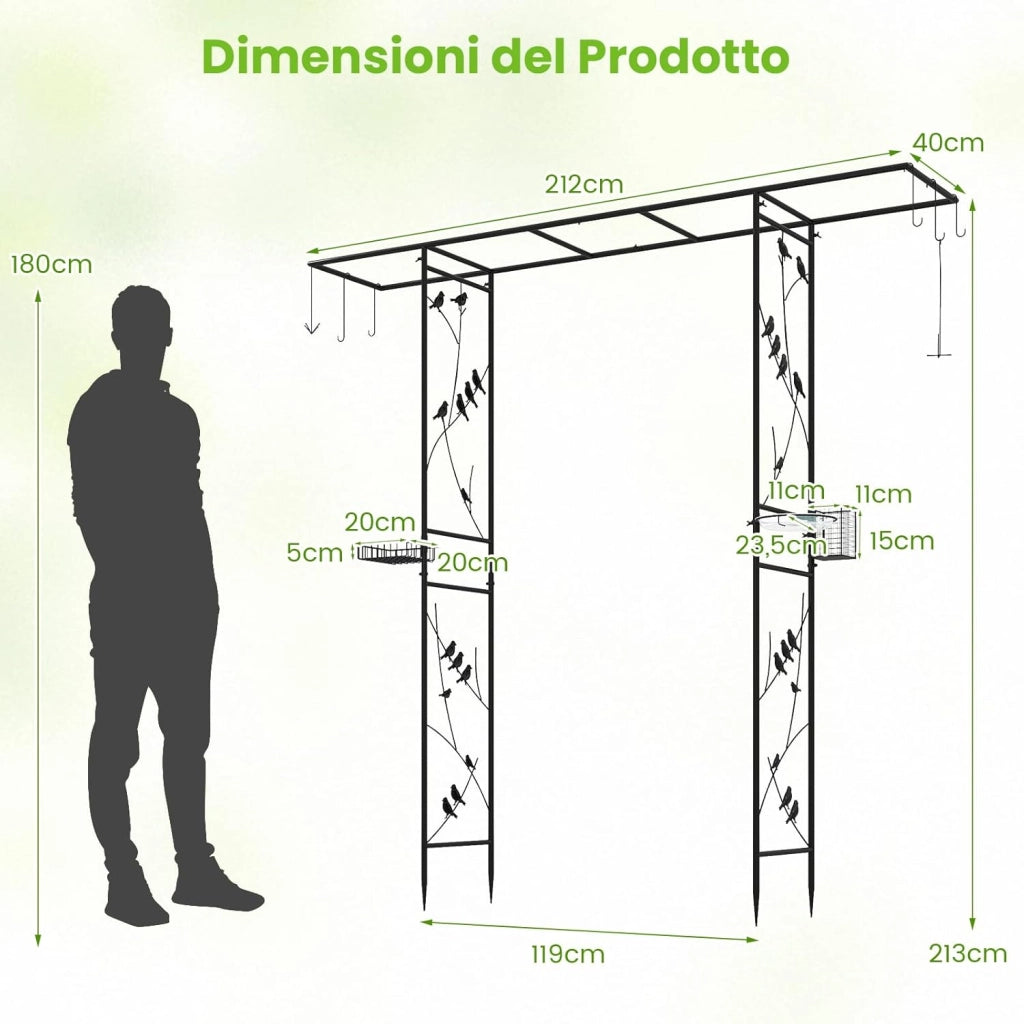 Pergolato a Arco da Giardino, Pergola da Esterno Decorativa in Metallo per Piante Rampicanti, Arco da Esterno per Feste, Matrimonio (Nero, Modello 1)