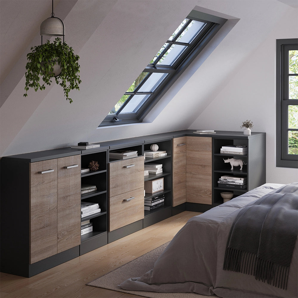 Mobile cucina angolare per sottotetto R-Line Sonoma/Antracite 75.6 cm con 1 porta, carcassa dell’armadio profondità 60 cm Vicco