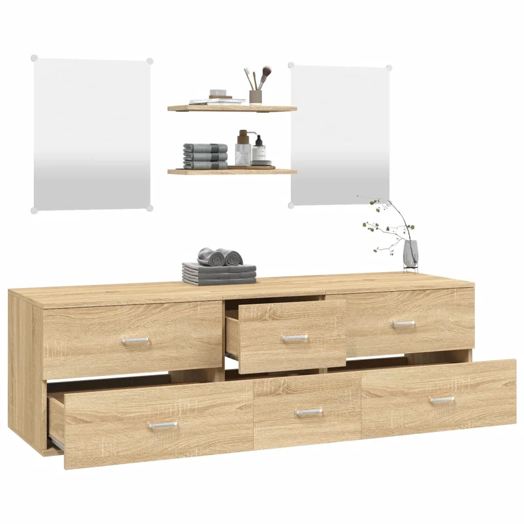 Set Mobili da Bagno 5 pz Rovere in Legno Multistratocod mxl 116394