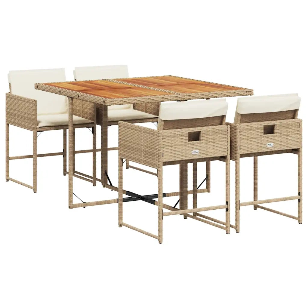 Set da Pranzo da Giardino 5 pz | Set Salotto da Giardino con Cuscini Beige in Polyrattan