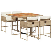 Set da Pranzo da Giardino 5 pz | Set Salotto da Giardino con Cuscini Beige in Polyrattan