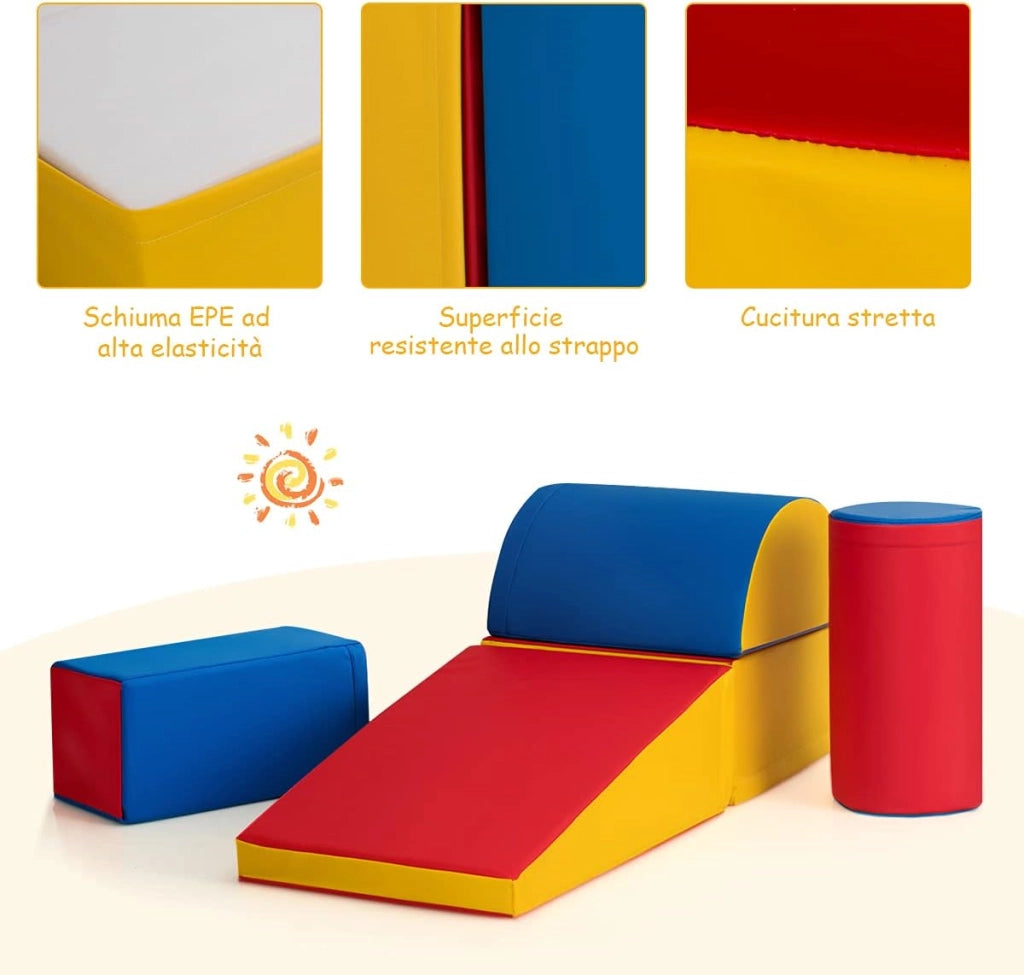 Set di 5 Blocchi con Diverse Forme e Colori, Giocattolo per Arrampicata e Strisciamento, Aiuta i Bambini a Crescere (Rosso)