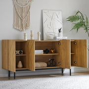 Credenza da soggiorno con 4 ante e inserti metallici, finitura naturale, 160 x 40 x 78 cm