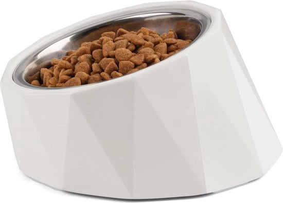 Ciotola per cani con angolo inclinato in acciaio inossidabile da 120 ml - Angolo inclinato, contenitore alimentare elevato - Per cani e gatti - Qualità alimentare - Antiscivolo, non bagnante - Ciotola per cibo rimovibile in melamina standard