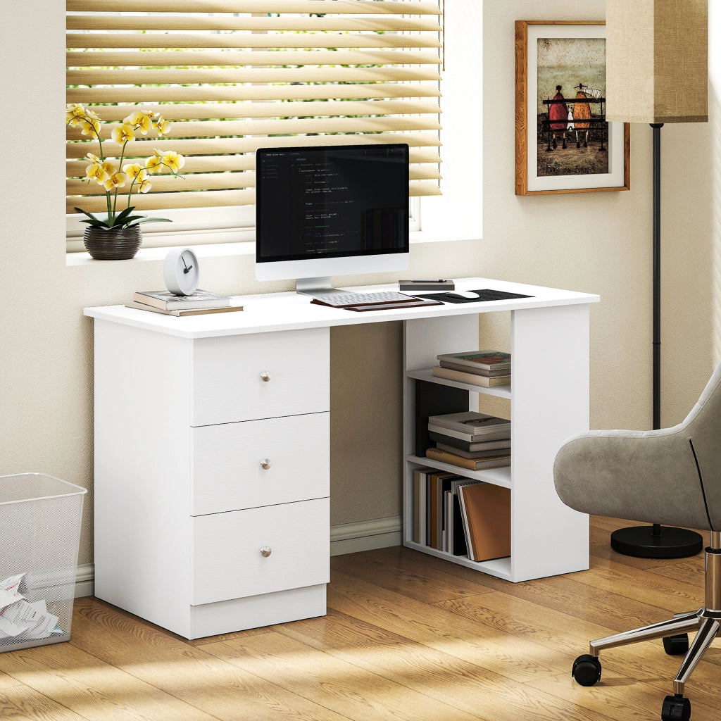 Scrivania con Cassettiera e Ripiani in Legno ¨C zephmum ¨C Bianco 120x49x72