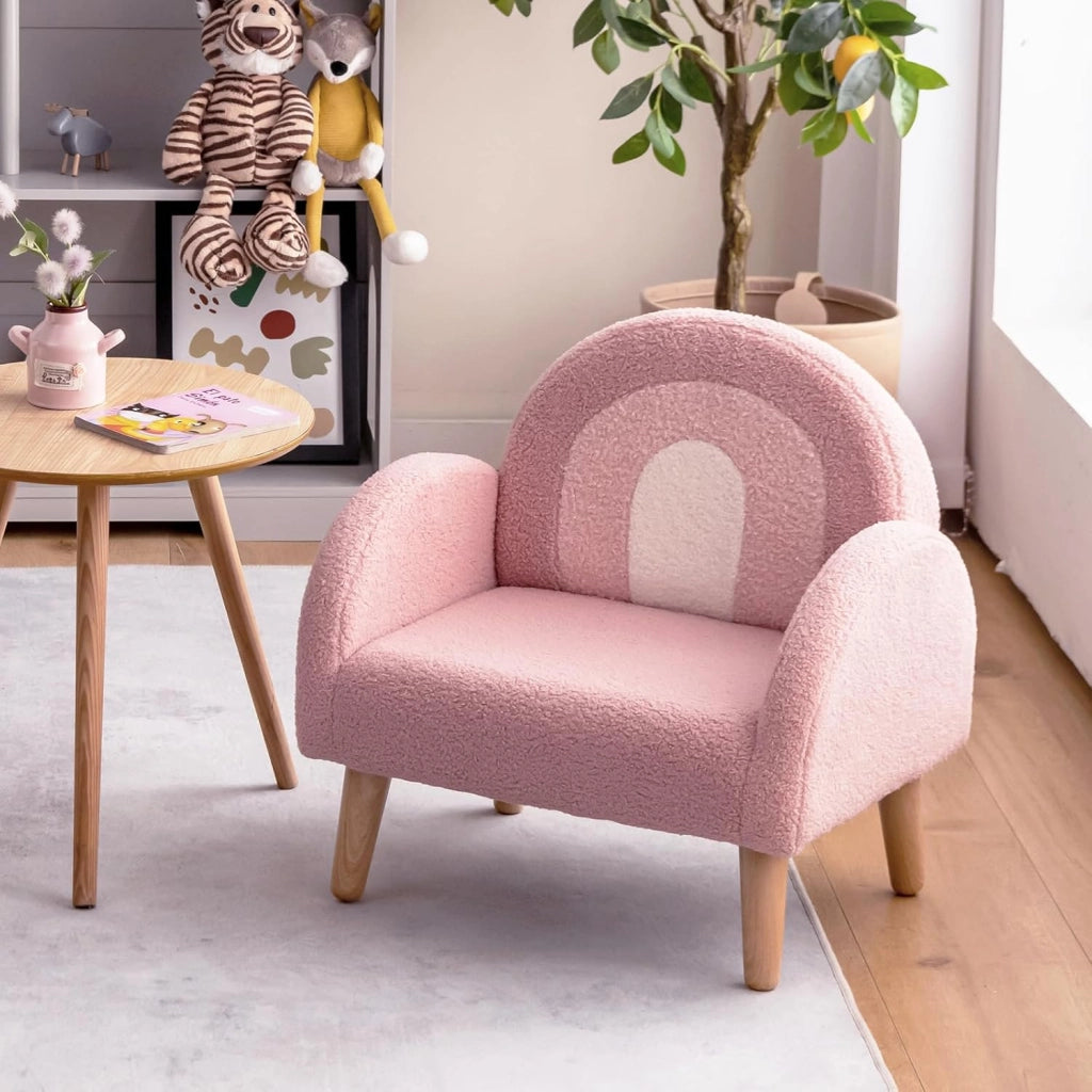 Divano Sedia per Bambini con Tessuto Morbido, Sedia Imbottita con Schiuma ad Alta Elasticità Gambe in Legno Massiccio, Adatta per Asilo Sala, Giochi Camera (rosa)