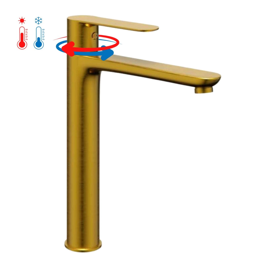Miscelatore rubinetto oceania per lavabo con bocca alta in ottone oro satinato *** confezione 1